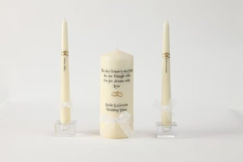 Personalised Unity Candle Set This Day I Marry For Wedding (Ivory/Gold Ring)