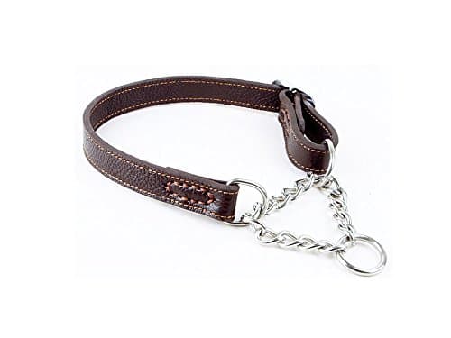 Strimm Humane Training Half Semi Choke Soft Leather Chain Dog Martingale Collar for Control Medium Breed Dog