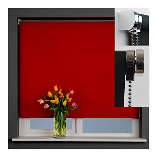 Designer Deep Red roller blind 100% Blackout Thermal fabric with silver chrome fitting kit (150cm)