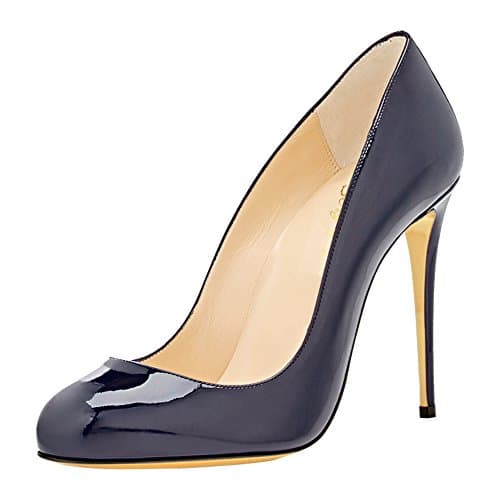 SexyPrey Women's Big Size Round Toe High Heels Solid Formal Stiletto Court Shoes Navy Patent Uk2.5