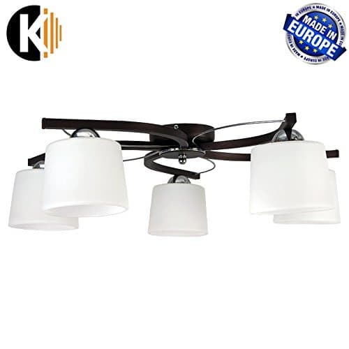 Kwazar Colin Ceiling Light 5 Bulbs, E27, Dark Brown, Diameter Approx. 54 cm, Steel – Glass