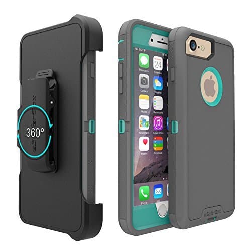 iPhone 7 Case,eSellerBox Multi-Layer [Full body] [Heavy Duty Protection ] Shock Reduction / Bumper Case with built in Screen Protector for Apple iPhone 7 （4.7, Grey&amp;Teal)