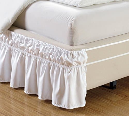Wrap Around Style WHITE Ruffled Solid Bed Skirt Fits both QUEEN and KING size bedding 100% soft microfiber fabric allows for Natural Draping, 14" Fall Covers Legs and Bed Frame