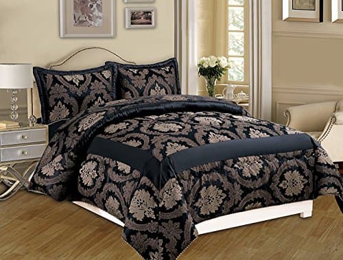 Supreme 3PC (Piece) Jacquard Quilted Comforter Bedspread Bedding Set Including Pair of Matching Pillow Shams (Betty Black, King ( 240 x 260 CM ))