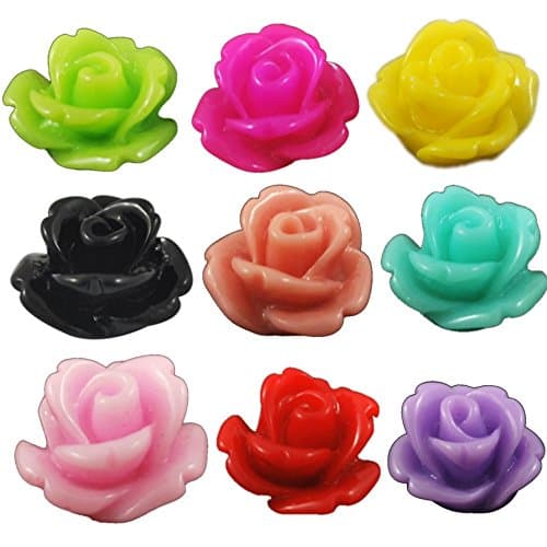 Resin Rose Cabochons Flat Backs 10mm x 20 pieces (Assorted Colours in Pairs (for earrings))