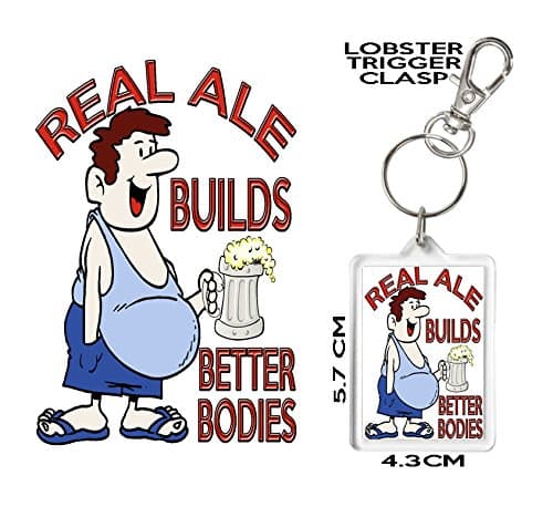 REAL ALE GIFT KEYRING, Key chain, Can be personalised, REAL ALE BUILDS BETTER BODIES. Excellent Birthday or Christmas Gift Matching Mug and Coaster Available.