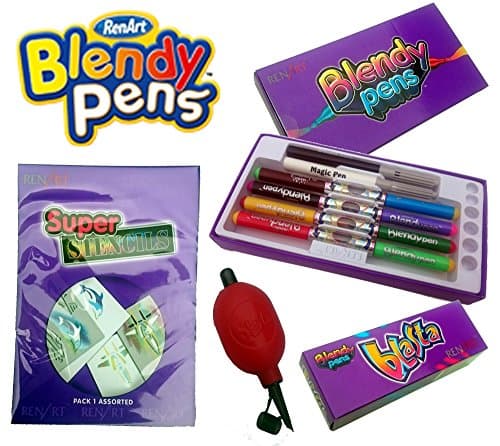RenArt Magic Blendy Pens, Blasta and Stencil starter kit | Kit includes 1 x set of fantastic Magic Blendy Pens. 1 x Blendy Pen Blasta, for blending the colour. • 1 x Pack of 36 Card Stencils. 1 x Instruction Sheet. COURIER DELIVERY