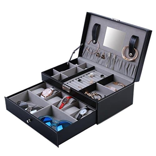 12-bit Pu wooden double-layer Watch box/ring, ear nails, necklace, earrings jewelry storage box/glasses storage box, holiday gift, 1