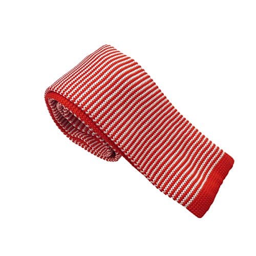 Szeagle Men's Polyester Red White Stripe Square End 2" Knitting Neck Ties