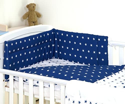 5 pc Baby Bedding Set for COT 120X60 OR COT Bed 140X70cm Inc -Duvet+Pillow+Duvet Cover+Pillow CASE+ Bumper (COT Bed 140X70, Blue Stars - Reversible)
