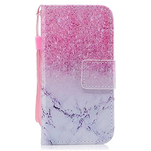 Gelusuk iPod Touch 5th/6th Generation Leather Wallet Case,Creative Cartoon [Pink Marble] Pattern PU Leather Foldable Folio Wallet Cover with Kickstand Feature Credit Card Slots Magnetic Closure For iPod Touch 5th/6th Generation