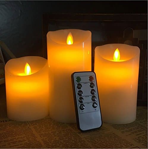 Topstone Remote Controlled LED Pillar Candles Powered by 3 AAA Battery with Timer and Dimmer Made of Real Wax Pack of 3 for Decoration Festivals Weddings