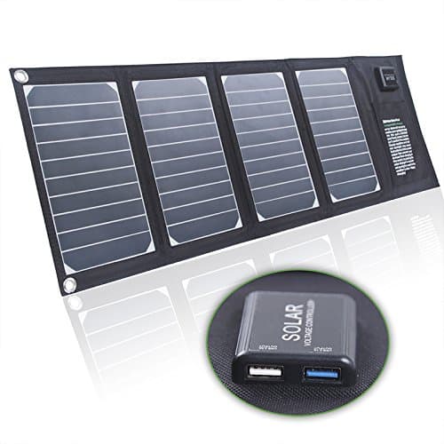 Lightweight Solar Panel Charger 20 W/5 V 2.1 A Dual USB 2.5 A RAVPower High Conversion of powerful Solar-Powered Portable Foldable Waterproof USB Power Bank for iPad, iPhone, Tablet, Pda, Mp3, Mp4, Digital Camera, Devices, 6 V Battery, 9 V, 3.7 V Battery, 18 V Devices 12 V Battery