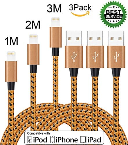 xinfaxin iPhone Cable 3Pack 1M 2M 3M Nylon Braided Lightning Cable for iPhone7/7 Plus, iPhone 6/6s,iPhone 6/6 Plus, iPhone 5/5s,Pad Mini/Air, iPod Nano/Touch and more.(Brown)