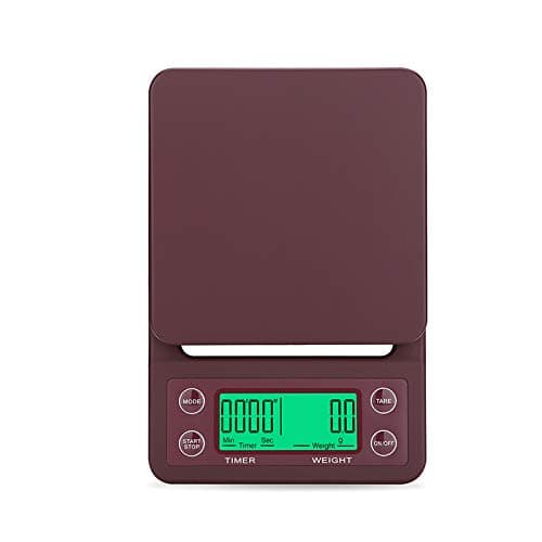 Ataller Digital Coffee Scales with Timer, 2 in 1 Kitchen Food Scale, Electronic Espresso Scale, Drip Coffee Scale with Large LCD, Graduation 0.1g, Measurement Range 3000g, Wine Red
