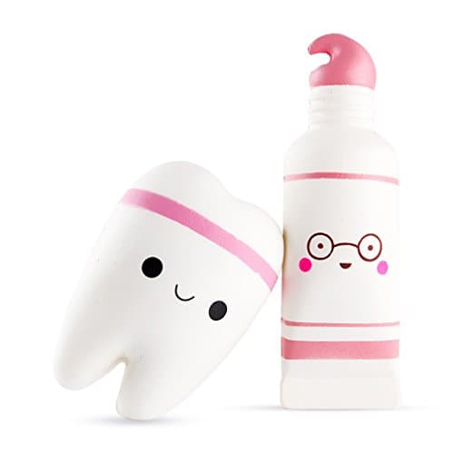Slow Rising Squishy, 1 PC Smiley Tooth & 1 PC Cartoon Toothpaste Squishies Stress Reliever Toys Charms Soft Squishy Toy (Pink)
