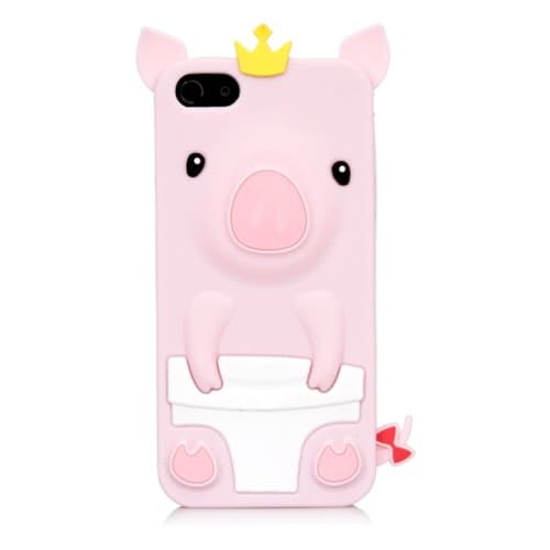 iPhone 5S iPhone 5 iPhone SE Case iSee Case 3D Cartoon Animal Crown Pig Cute Soft Silicone Full Cover Protective Case for Smart Phone Light Pink