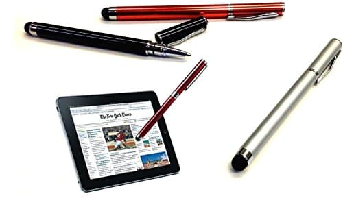 PRO ARCHOS GamePad Custom High Sensitivity Touch Stylus + Writing Pen with Ink! [3 Pack - Silver Red Black]
