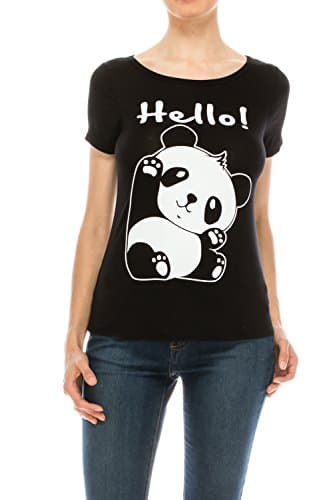 Panda Graphic Tee Cap Sleeve (Black, Large)