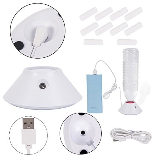 Cool Mist Personal Mini Humidifier [White - Volcano Edition] USB or AA Operated [10 Filters INCLUDED] Portable Travel Humidifying Device for use with Water Bottles