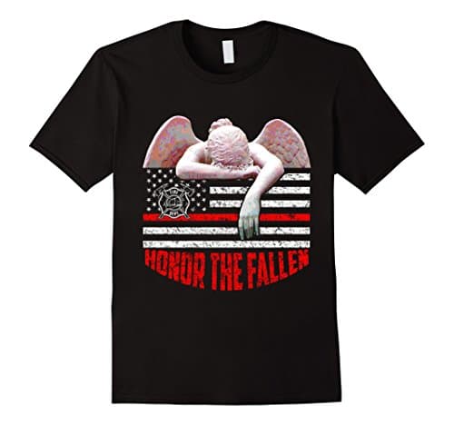 Mens Honor the Fallen Firefighter TShirt Thin Red Line Flag Tee 3XL Black