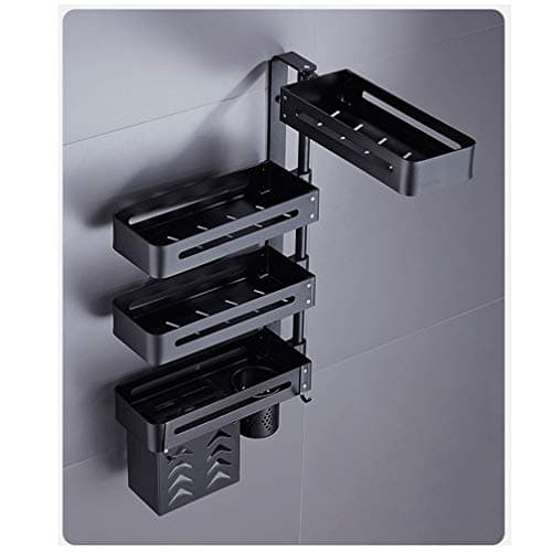 Stainless Steel Rotating Kitchen Shelf, 3-Layer Wall-Mounted Storage Rack, Adjustable Height and Multi-Function (Color : Black)