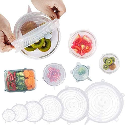 Iktu 6 Pc Silicone Stretch Lids - Fits Various Sizes and Container Shapes - Expandable, Reusable, Durable, Non-Stick Storage Covers for Keeping Food Fresh