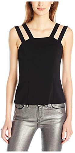 Jay Godfrey Women's Hetfield Double Strap Back Cut Out Fitted Top, Black, 2 US