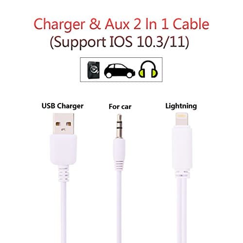 LONSUN Aux Cord for iPhone 7, iPhone 7 Plus Aux Adapter, USB charging plug/3.5mm Audio Cable Lightning Car Aux Charger Adapter for iPhone 7/7 Plus, Perfect for Car/Home Stereos(Supports iOS 10 / 11)
