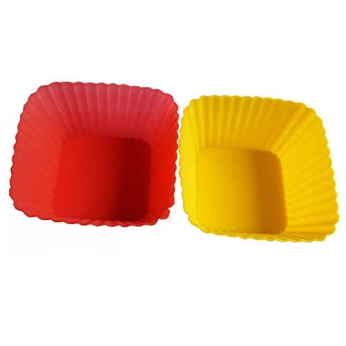 Elome Reusable Silicone Cupcake Liners, Baking Cups, Muffin Molds, Square-Shaped, 12 Pack