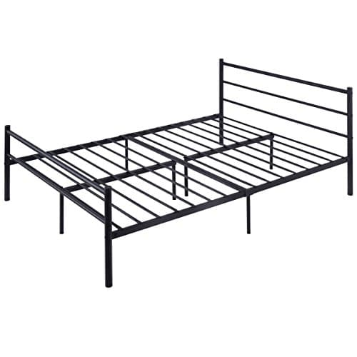Full Size Metal Bed Frame Platform Headboard 10 Legs Black Colour Furniture for New Bedroom