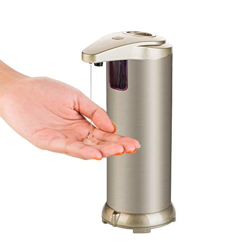 Automatic Dish Soap Dispenser, Hengmo 280ML Auto Motion Sensor Hand Free Brushed Nickle Stainless-Steel Fingerprint Resistant with Waterproof Base Dish/Liquid Soap Dispenser for Bathrooms and Kitchen