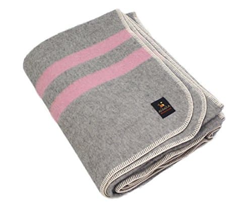 Thick Alpaca Wool Blanket (Queen, Light Gray - Pink Stripes)