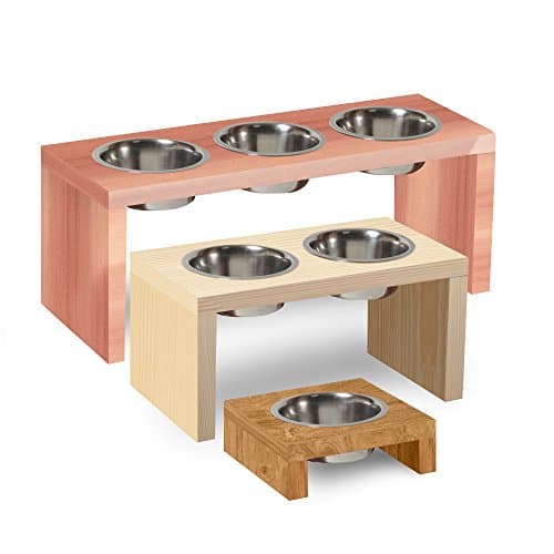 UNFINISHED Solid poplar wood Elevated Dog and Cat Pet Feeder, Triple Bowl Raised Stand (1/2 pint), 3/4" thick, 18" x 8" x 6" Tall