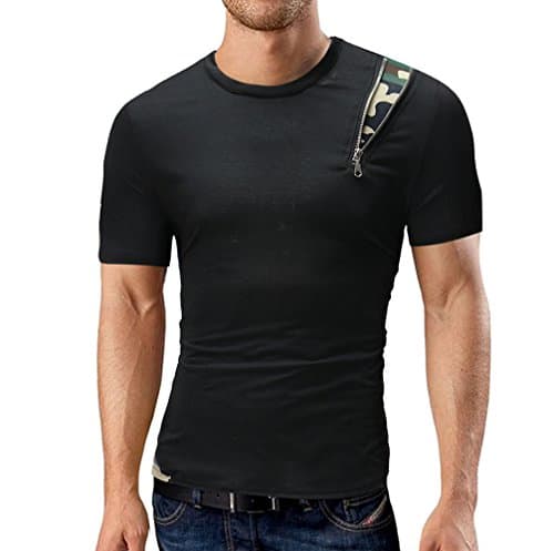 MILIMIEYIK Blouse Men's Summer Casual Round Neck Solid Patchwork T-Shirt Short Sleeve Top Blouse Mens T Shirts