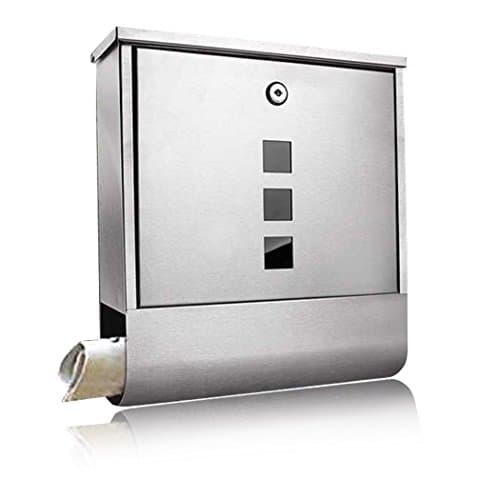 Homself Wall Mounted Mailbox Stainless Steel Locking Mail box Postbox with Retrieval Door 2 Keys and Newspaper Compartment