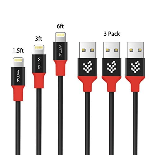 iPhone Charger Lightning Cable,WMZ [3 Pack] 8 Pin Lightning to USB Cable Charging and Syncing Cord for iPhone 7,7Plus,6,6s,6 Plus,6s Plus,5,5s,SE,5c,iPad Air 2(1.5ft/3ft/6ft, Black)