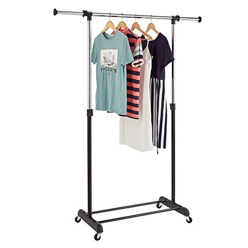 RichStar Single Rod Rolling Clothes Rack Adjustable Garment Rack-with Commercial Grade Casters,Black&amp;Chrome
