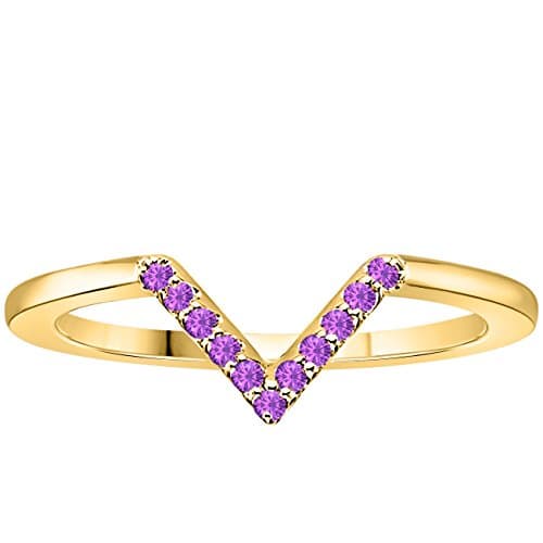 Wishbone-Style 14k Solid Yellow Gold Plated Round Brilliant Cut Purple Amethyst Wedding Band CZ Ring