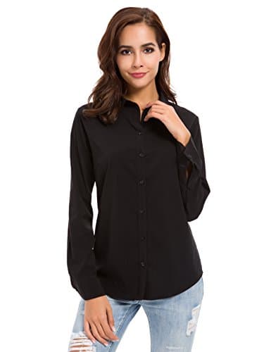 MOQUEEN Womens Button Down Basic Official Shirts Long Sleeve Simple Formal Blouse Tops