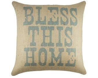 Hachett Bless This Home Pillow, Rustic Burlap Pillow Case Decorative Southern Pillow, Farmhouse