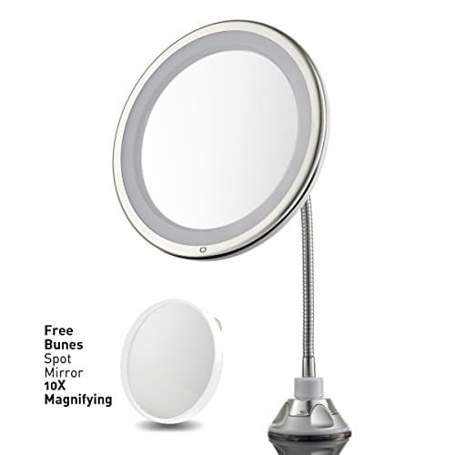 Lighted Makeup Mirror - 10” Long Gooseneck Mirror - Warm LED Light, Cordless, Adjustable, Bathroom Vanity Dresser Mirror, Compact Travel Mirror