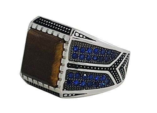 925 SOLID STERLING SILVER RING WITH AGATE &amp; BLUE CUBIC ZIRCONIA IN DIFFERENT SIZES IN A BEAUTIFUL LED BOX(C130) (11)