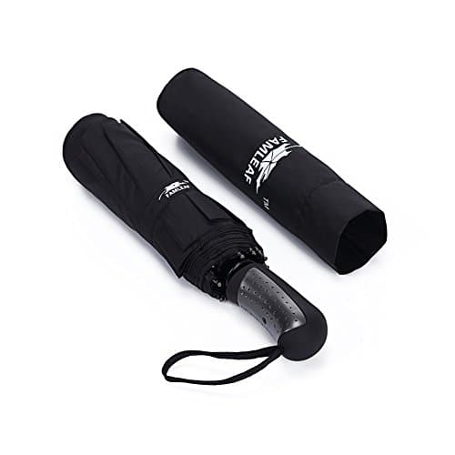 Famleaf Auto Open Close Compact Windproof Golf Umbrella with Anti-Slip Handle, 210T Waterproof Canopy, 9 Reinforced Ribs,Keep Two People Dry