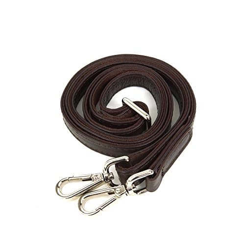 Adjustable Genuine Deep Brown Leather Shoulder Slim Strap for Any Bag (Silver)