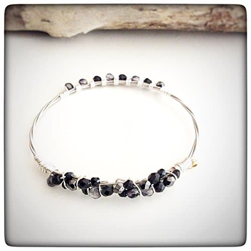 Musically Inspired Wire Wrapped Guitar String Bangle Bracelet - Czech Crystal - Collectable - Stackable - Vegan - Eco Friendly - Ready to ship