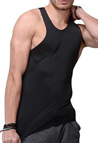 Acquaa Men Basic Ice Silk Sleeveless Tank Tops Vests Black M
