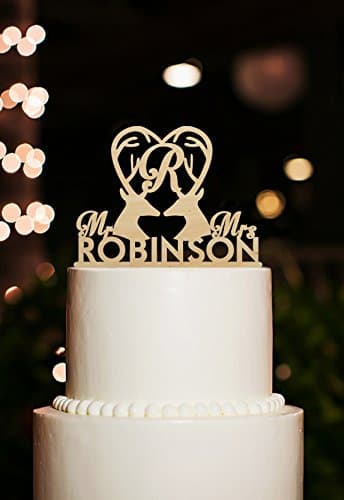 Hunt Deer Wedding Cake Toppers Mr and Mrs Personalized Initials Cake Topper for Wedding