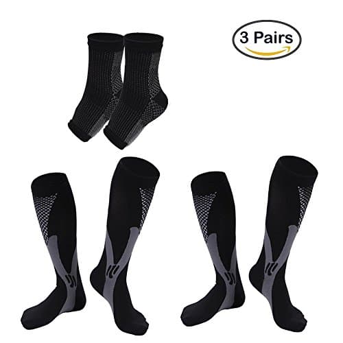 3 Pairs Graduated Compression Socks 20-30Mmhg Athletic Support Socks for Sports, Pregnancy, Flight Boost Stamina Long Socks (XXL(W14.5-16.5 M13-16), Black)