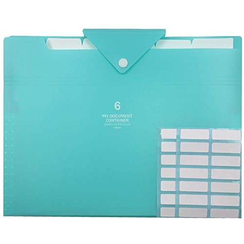 PheoGood 6 Pockets Expanding File Folders with 2 Pack Labels- Letter Size &amp; A4- Turquoise Color with Triangle Closure- Portable Accordion Organizer for School Work, Office Document and Receipts